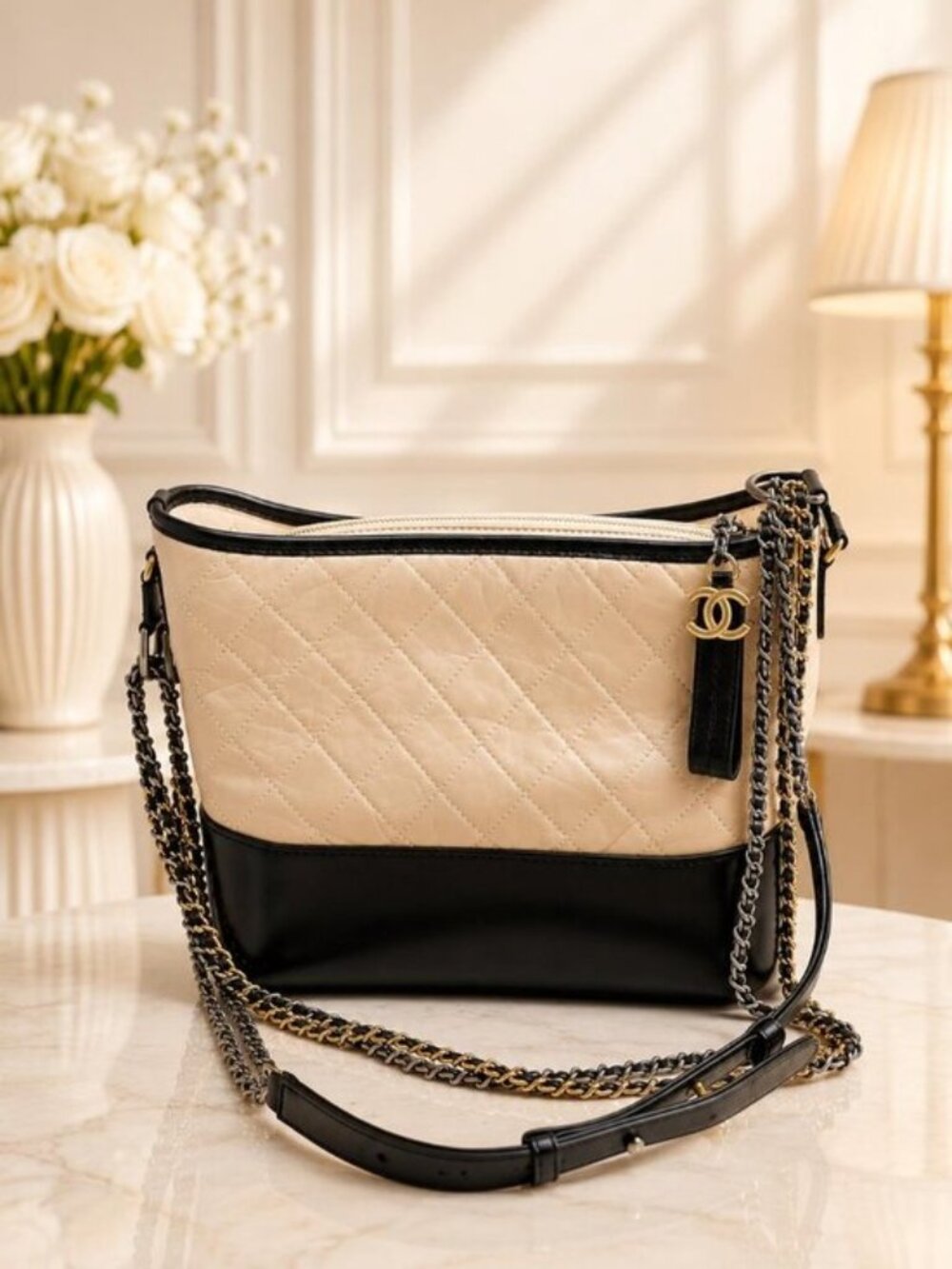 Authentic Chanel Gabrielle Hobo Bag Quilted Leather Chain Crossbody